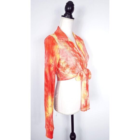 NEW NWT Spring Haze Tie Dye Crinkle Pleated Top Orange Pink Yellow Size Medium - Picture 2 of 5